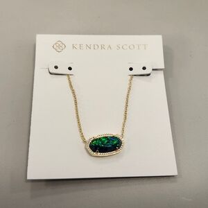 NWT Kendra Scott Gold-Tone Elisa Green Pendant Necklace Night Lab Grown Opal